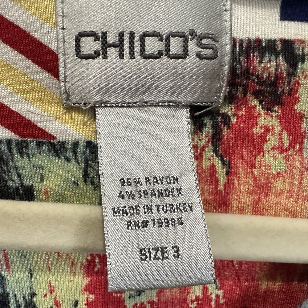 Chico's Sz 3 Blue Nautical Map Compass Zip Up Stretch Jacket Womens Vacation - Picture 3 of 5